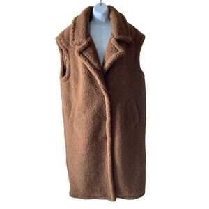 River Island Fleece Shearling Teddy Long Vest Coat Women Size Medium Sleeveless
